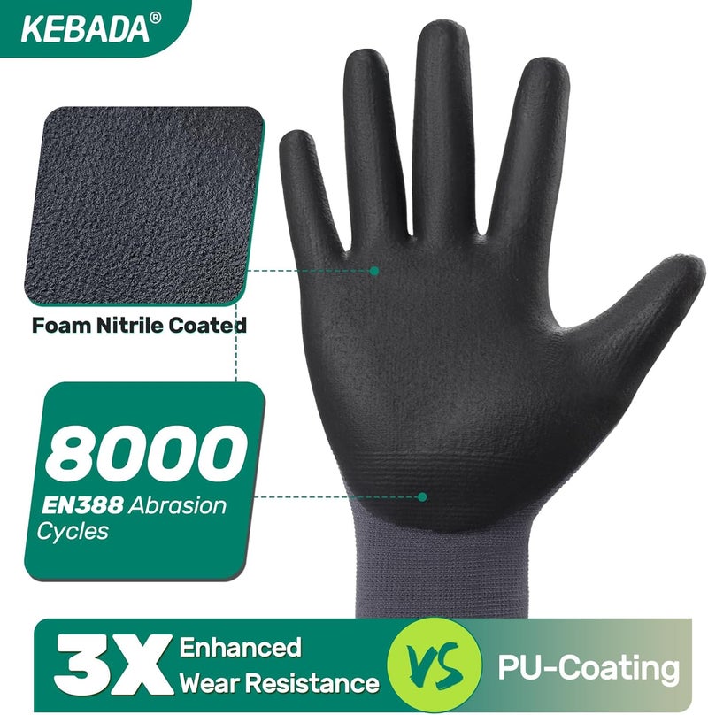 Kebada Work Gloves for Men and Women, Foam Nitrile Coated Safety Gloves with Grip, Ideal for Warehouse Package Handling, Gardening, Mechanic and Construction, XL - Image 2